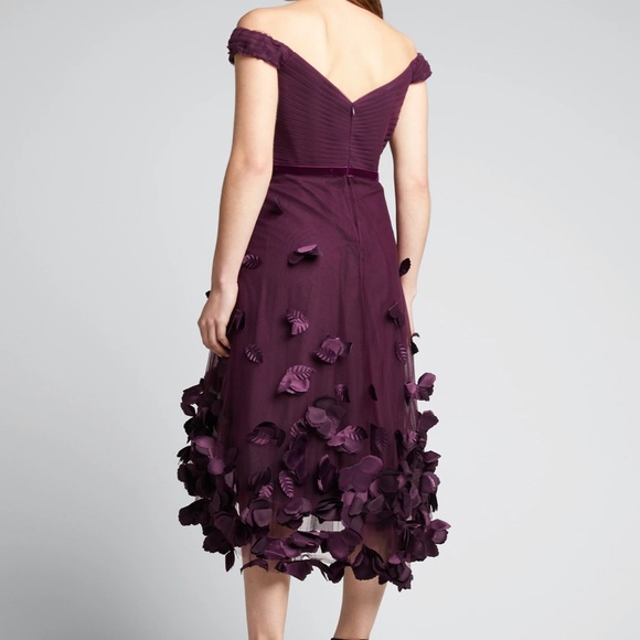 MARCHESA NOTTE Off-Shoulder High-Low Dress w/ 3D Flowers Size 8 - Picture 2 of 5